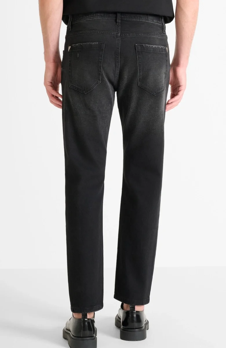 VAQUEROS MORATO SLIM CROPPED FIT “JIMI” EN DENIM NEGRO DESGARRADO