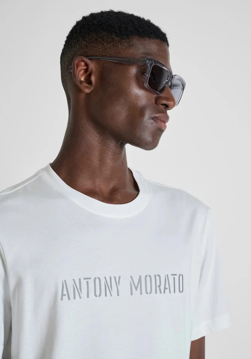 Camiseta Morato color crema regular fit en punto jersey de algodón con logo plata mate estampada