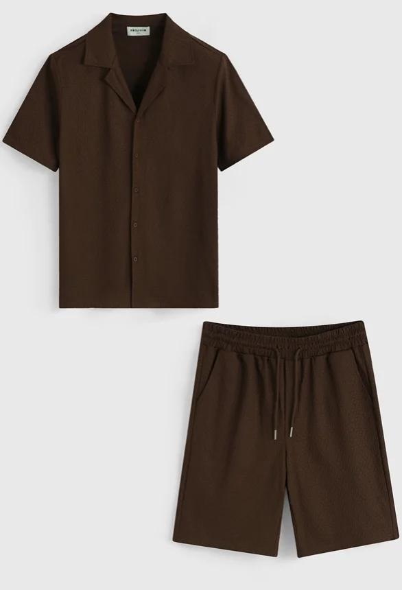 CONJUNTO VERANO CAMISA Y SHORT FRILIVIN PARIS MARRON