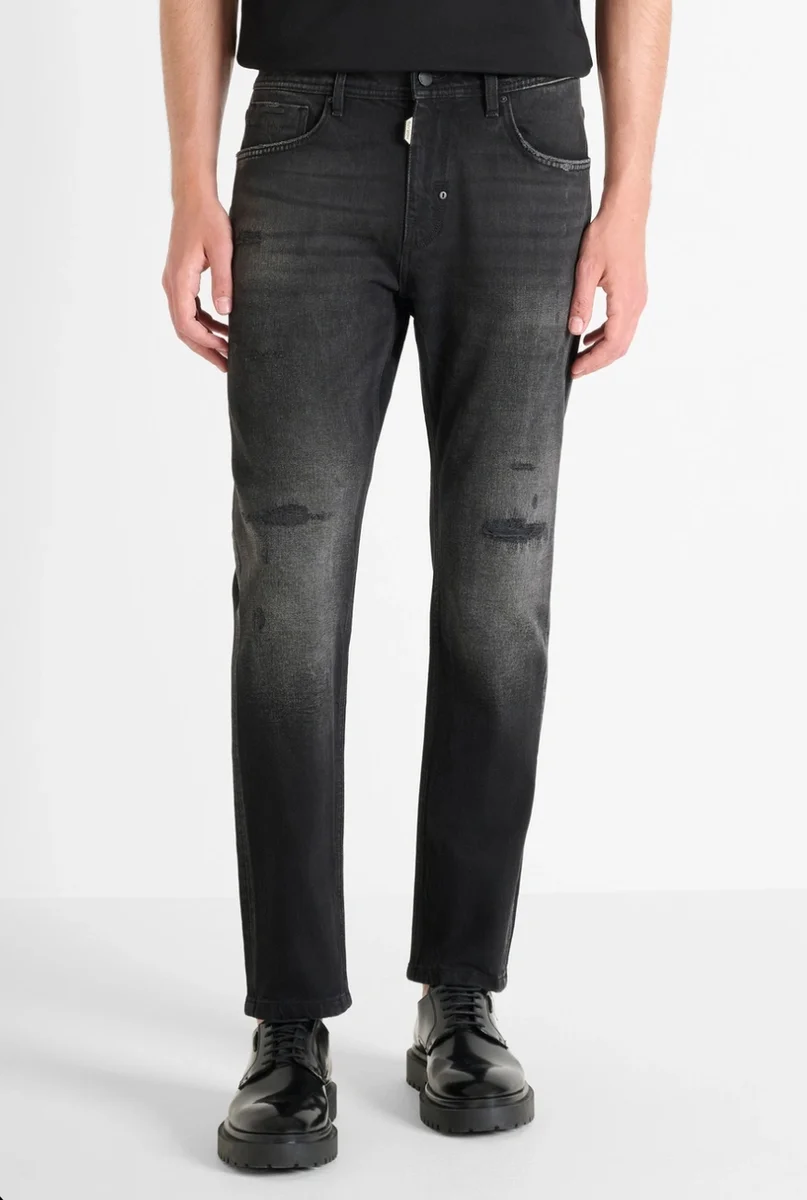 VAQUEROS MORATO SLIM CROPPED FIT “JIMI” EN DENIM NEGRO DESGARRADO
