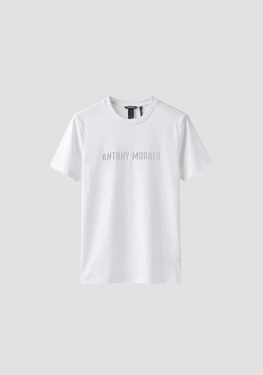 Camiseta Morato color crema regular fit en punto jersey de algodón con logo plata mate estampada
