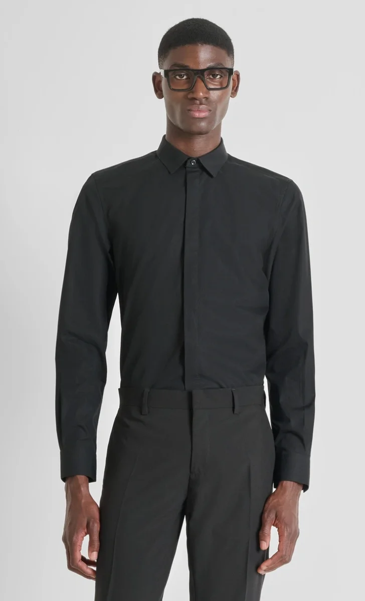 CAMISA ANTONY MORATO SLIM FIT «LONDON» EN ALGODÓN EASY IRON CON BOTÓN OCULTO BLACK