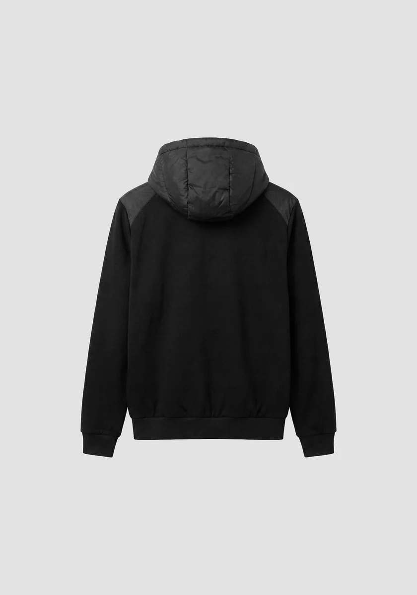 Abrigo Morato negro regular fit en scuba de viscosa con frente y capucha en nylon acolchado