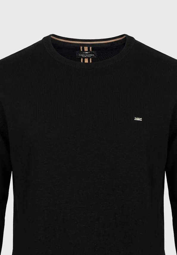 Jersey funky Buddha de punto con cuello redondo y remates acanalados negro