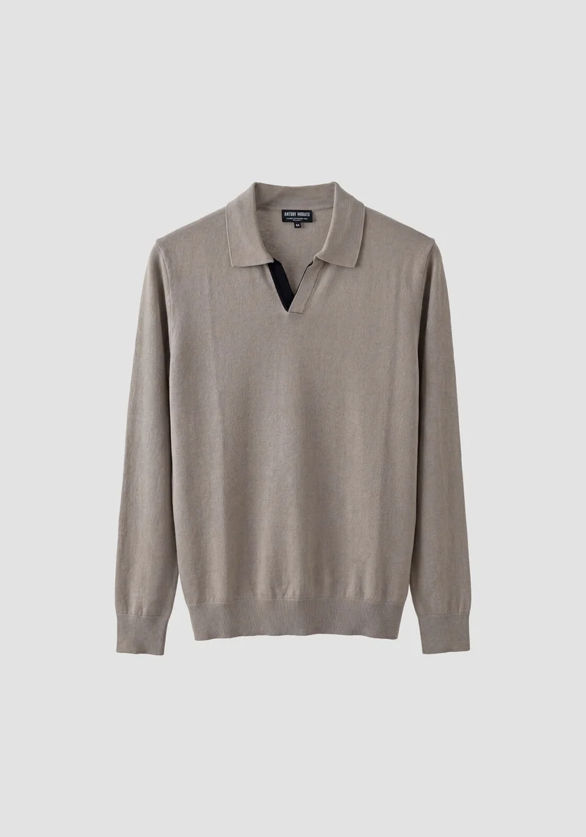 Polo Morato de punto color masilla regular fit de manga larga sin botones en algodón peinado