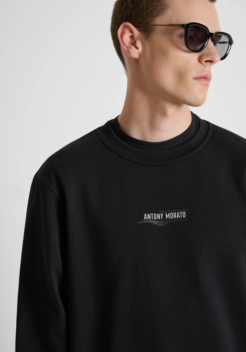 Sudadera Morato negra regular fit en mezcla de algodón con estampado tigre en el hombro y logo