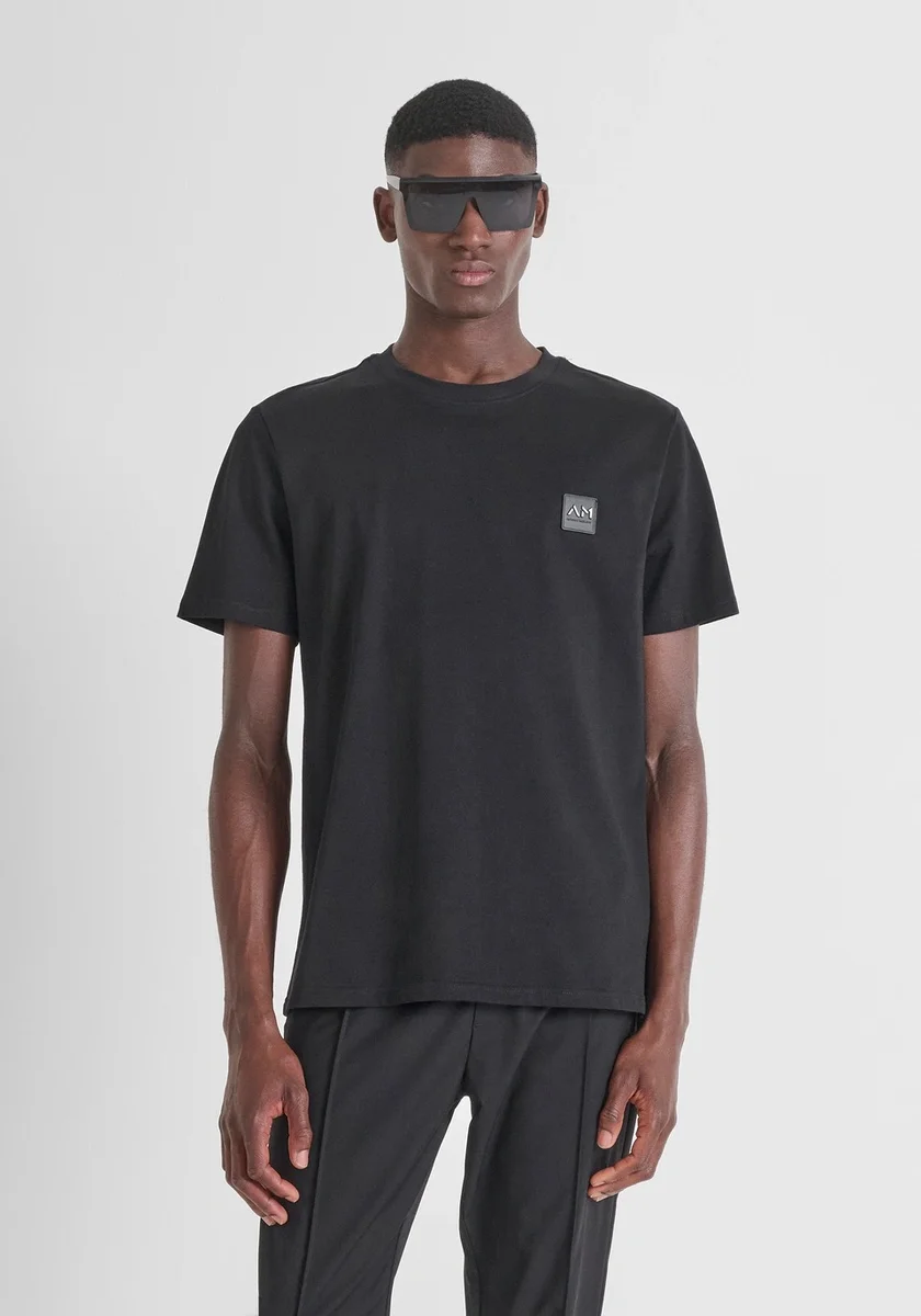 CAMISETA REGULAR FIT DE PUNTO DE ALGODÓN CON PEQUEÑO LOGOTIPO ESTAMPADO