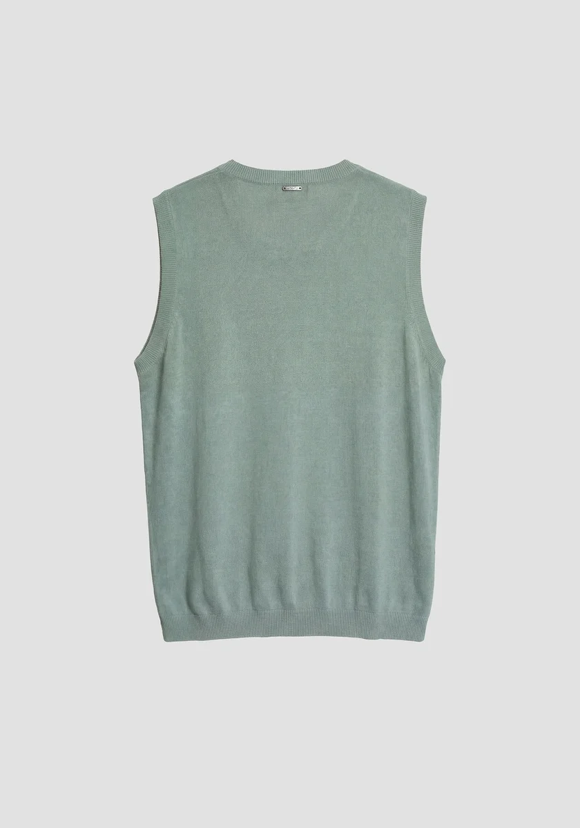 JERSEY SIN MANGAS RELAXED FIT DE MEZCLA DE LINO SUAVE VERDE AGUA