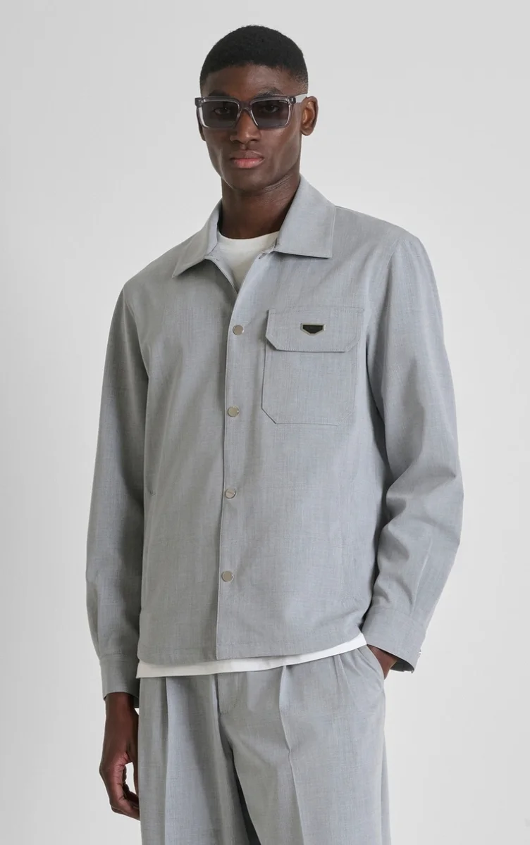 CAMISA MORATO REGULAR FIT «TIRANA» DE MEZCLA DE VISCOSA COMPUESTA ELÁSTICA GRIS