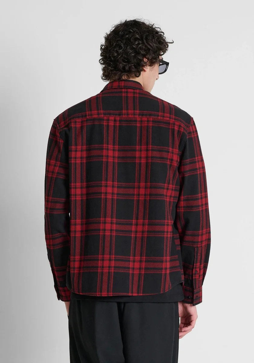 Camisa Morato "Montreal" negra relaxed fit en sarga de algodón de cuadros con logo en placa metálica
