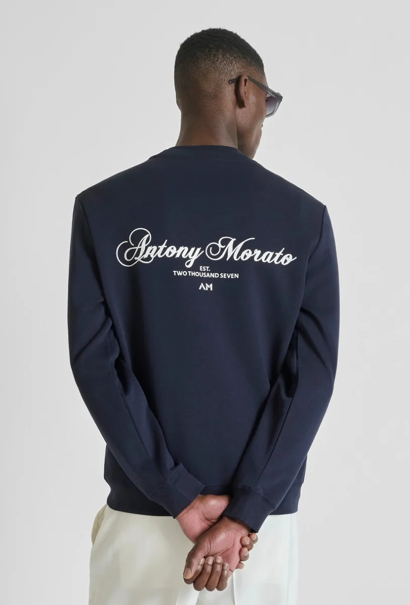 SUDADERA MORATO AZUL REGULAR FIT DE MEZCLA DE ALGODÓN INTERLOCK CON DOBLE ESTAMPADO