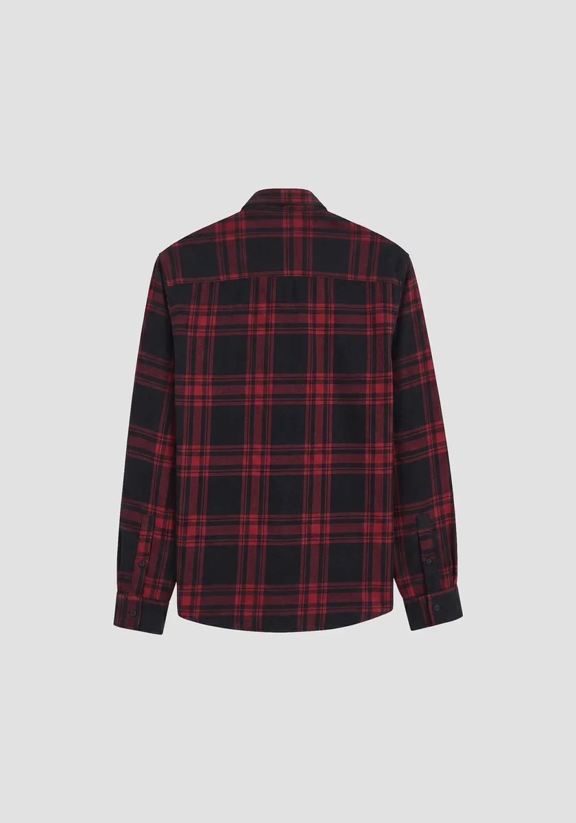 Camisa Morato "Montreal" negra relaxed fit en sarga de algodón de cuadros con logo en placa metálica