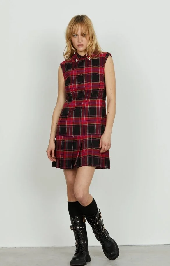 VESTIDO CUADRO RELISH FALDA PLISADA