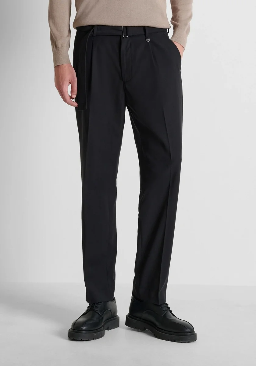Pantalones Morato "Alan" negros relaxed fit en sarga elástica de viscosa y lana