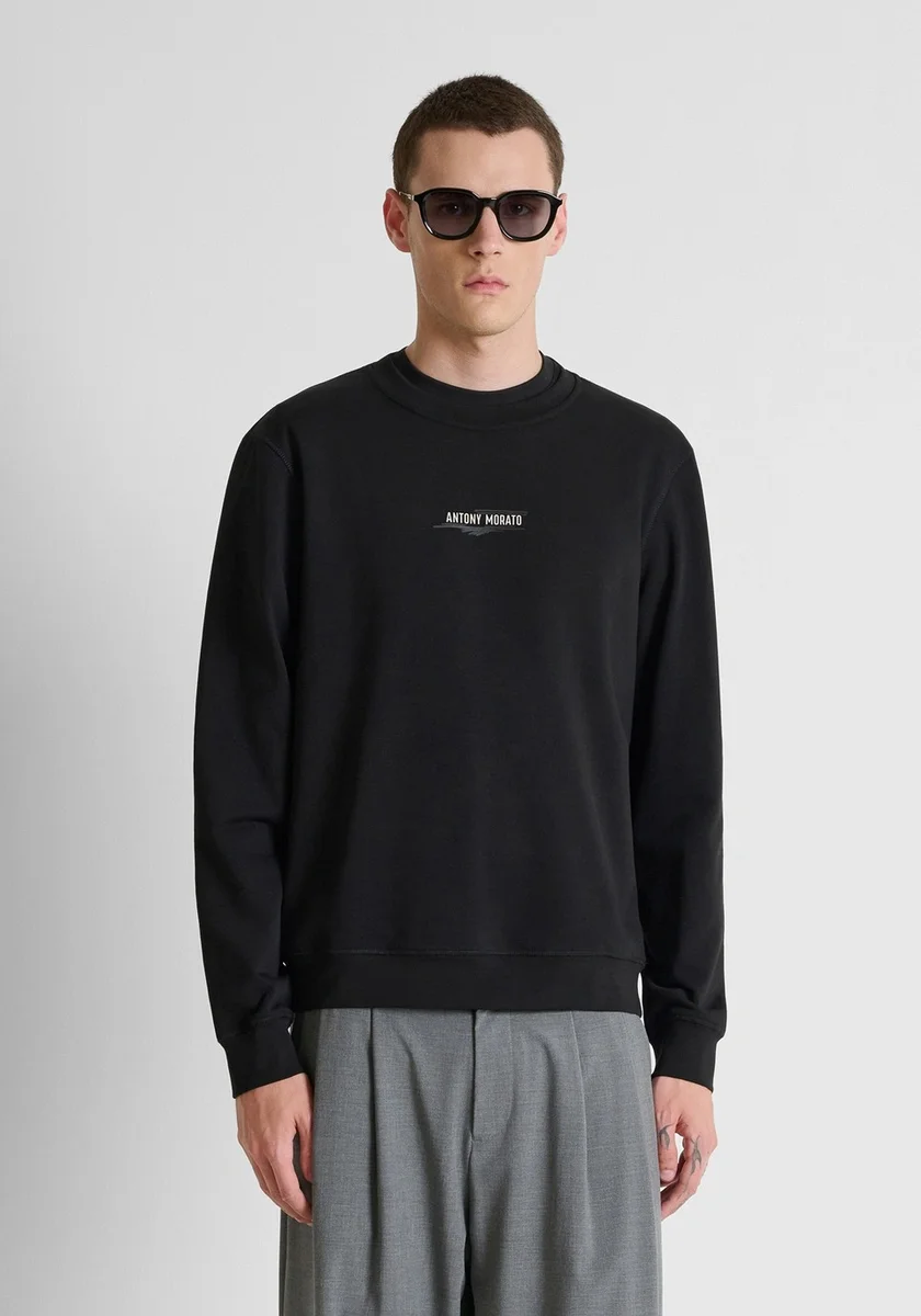 Sudadera Morato negra regular fit en mezcla de algodón con estampado tigre en el hombro y logo