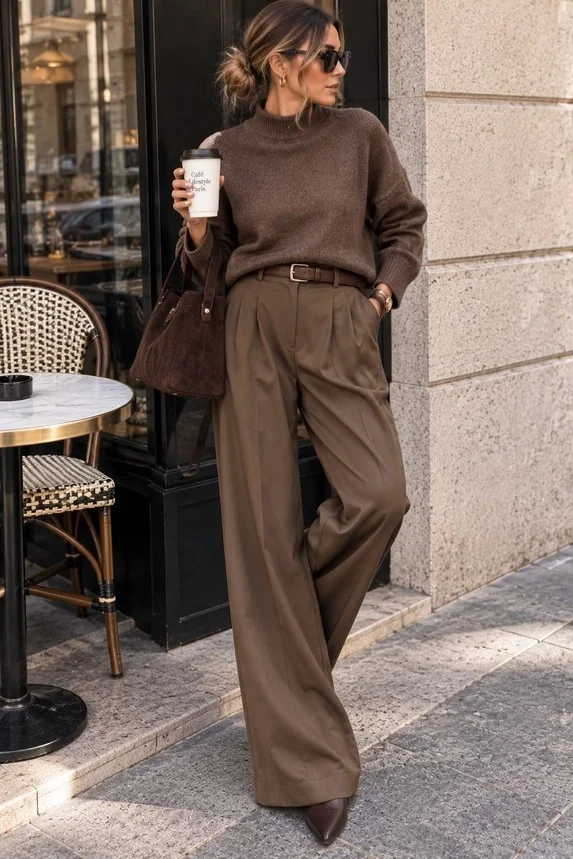 Pantalón Enma Paris ancho con pinza y cinturón al tono