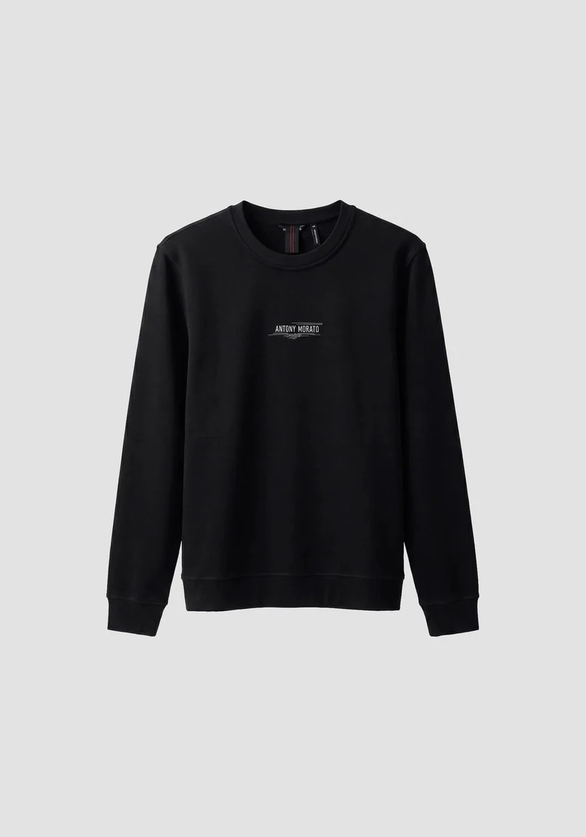 Sudadera Morato negra regular fit en mezcla de algodón con estampado tigre en el hombro y logo