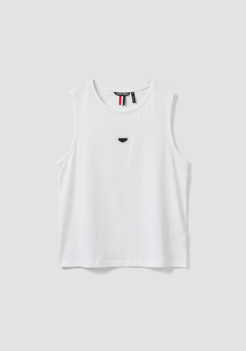 CAMISETA MORATO SIN MANGAS REGULAR FIT DE ALGODÓN CON PLACA CON LOGOTIPO BLANCA