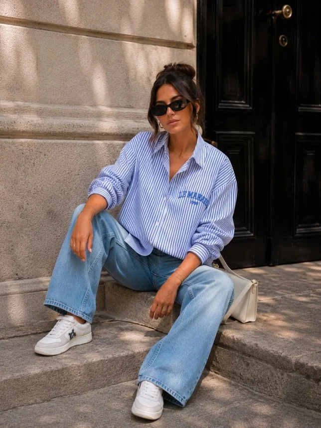Camisa Oversice Rayas azul