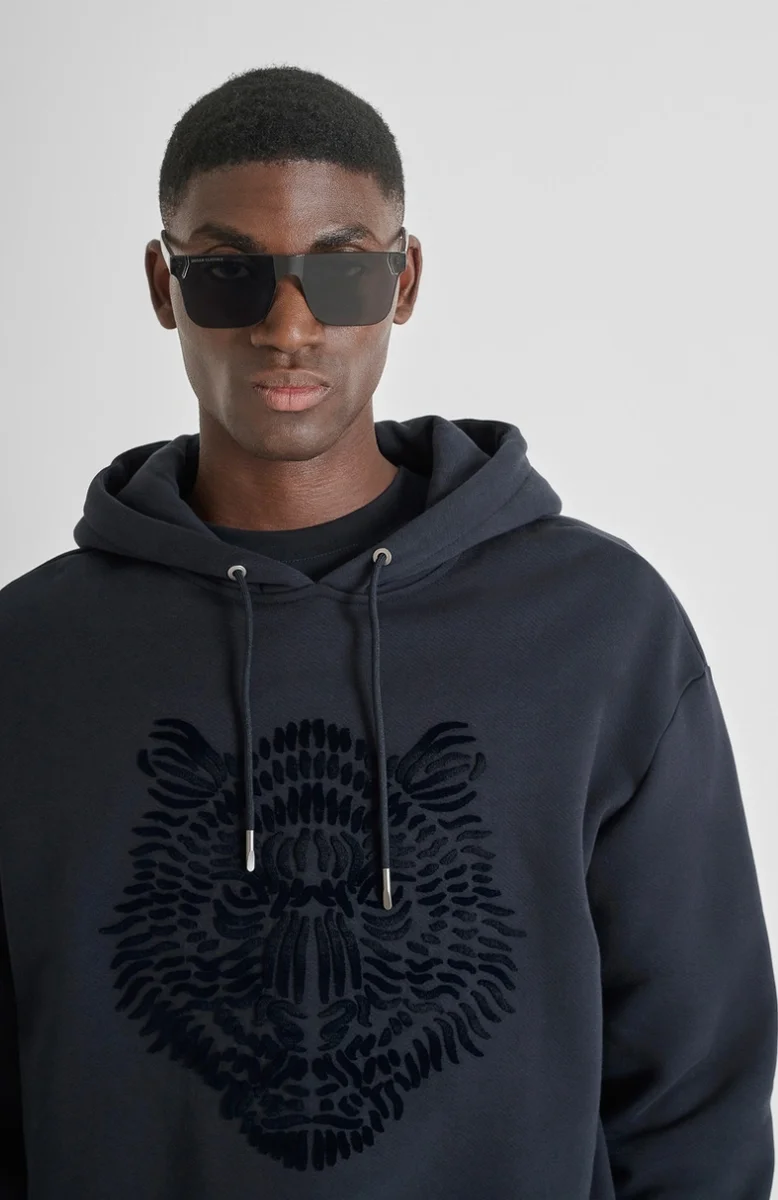 SUDADERA ANTONY MORATO CON CAPUCHA REGULAR FIT EN MEZCLA DE ALGODÓN AZUL