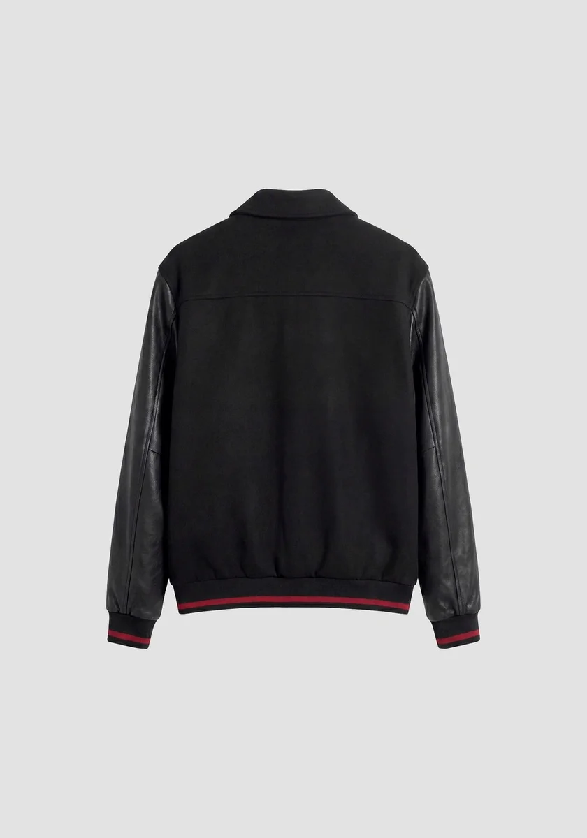 Bomber Morato negro regular fit en mezcla de algodón con logo en silicona y placa metálica en el hombro