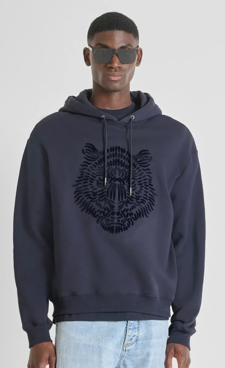SUDADERA ANTONY MORATO CON CAPUCHA REGULAR FIT EN MEZCLA DE ALGODÓN AZUL