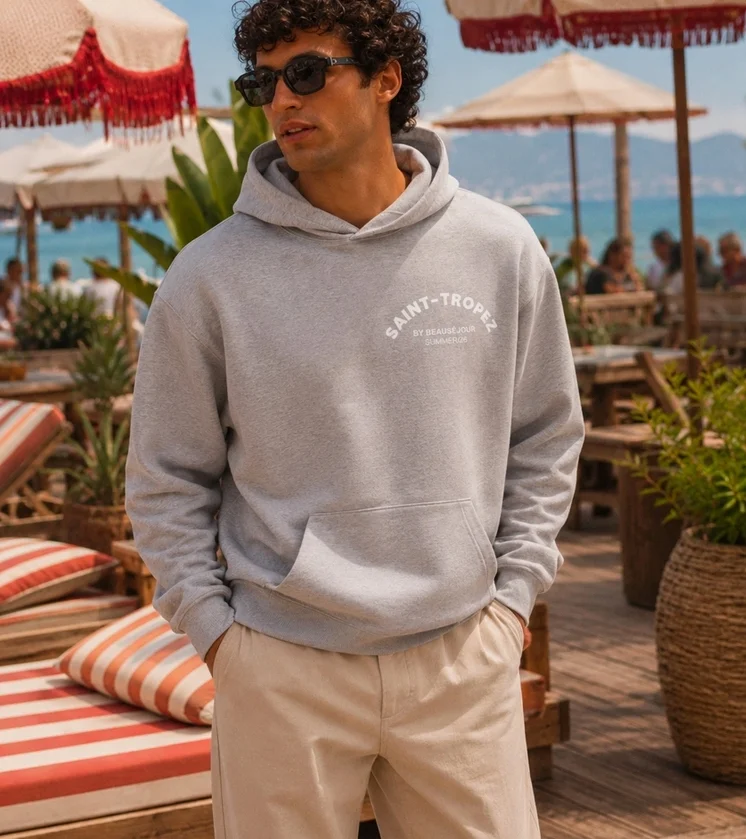 Sudadera con capucha gris Saint-Tropez hombre Beauséjour París