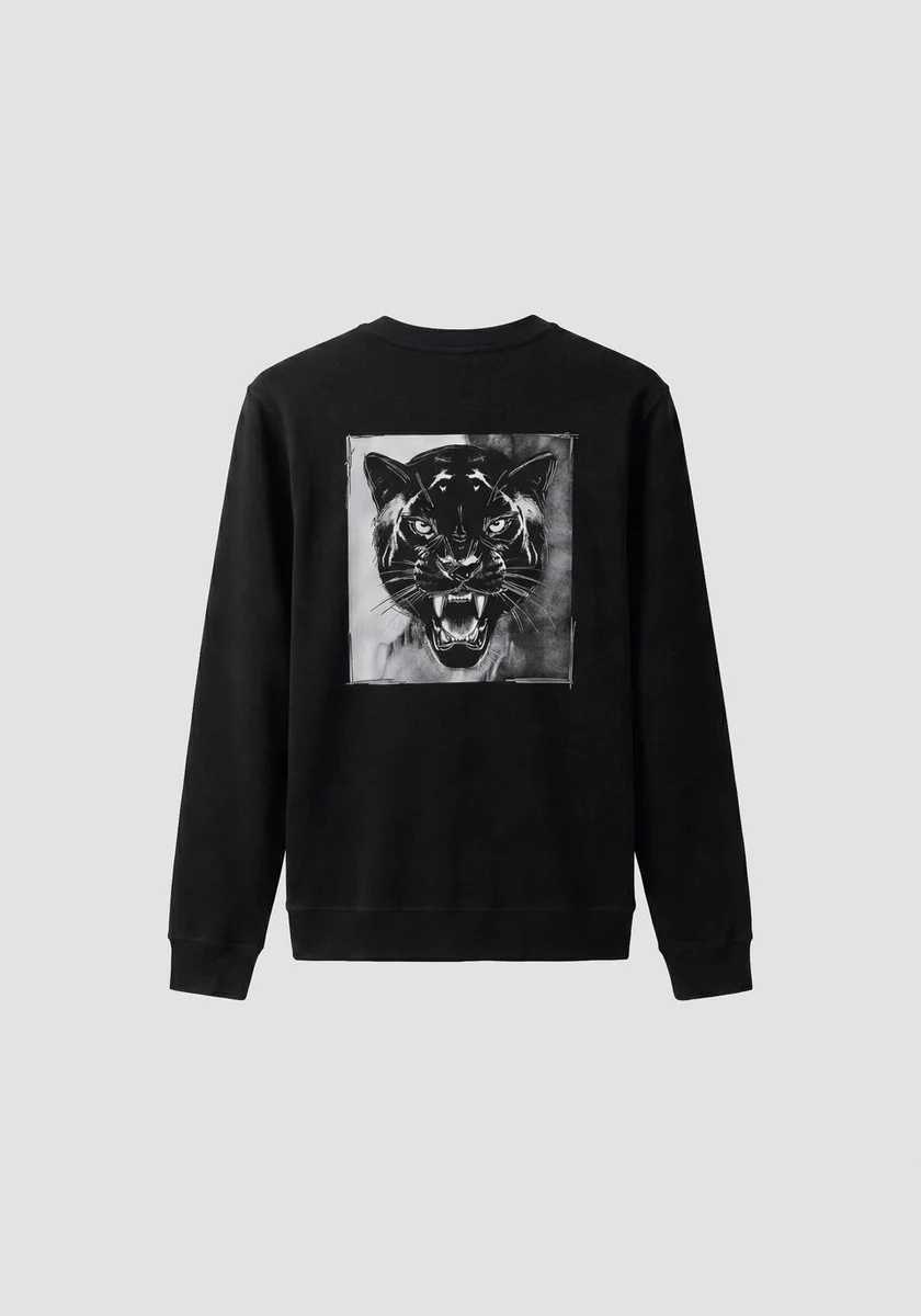 Sudadera Morato negra regular fit en mezcla de algodón con estampado tigre en el hombro y logo