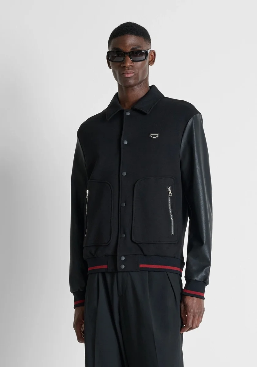 Bomber Morato negro regular fit en mezcla de algodón con logo en silicona y placa metálica en el hombro