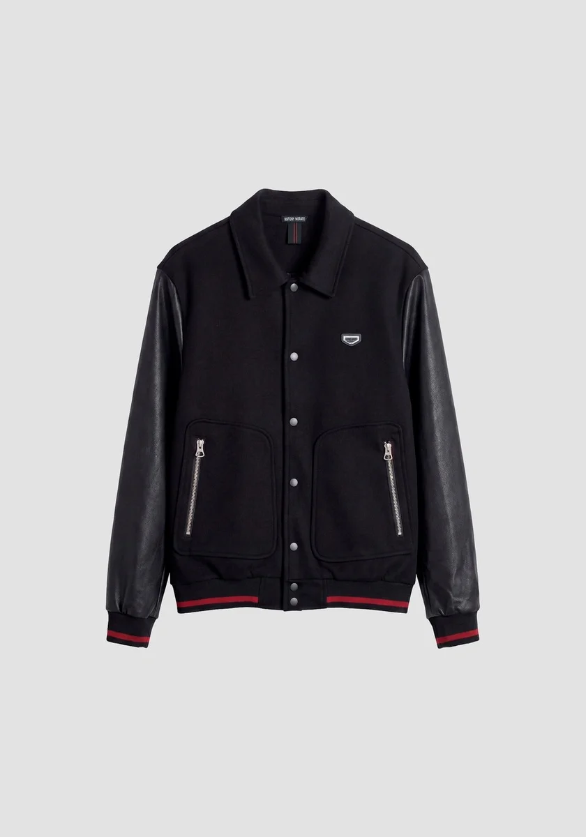 Bomber Morato negro regular fit en mezcla de algodón con logo en silicona y placa metálica en el hombro