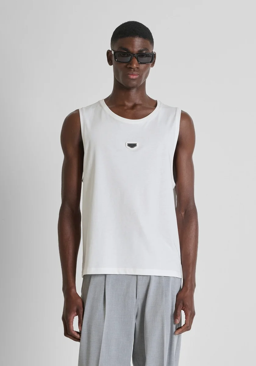 CAMISETA MORATO SIN MANGAS REGULAR FIT DE ALGODÓN CON PLACA CON LOGOTIPO BLANCA