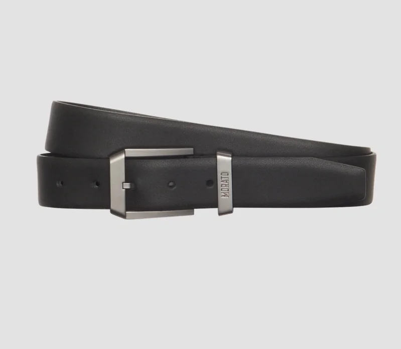 CINTURÓN MORATO DE CUERO GENUINO Y LISO NEGRO