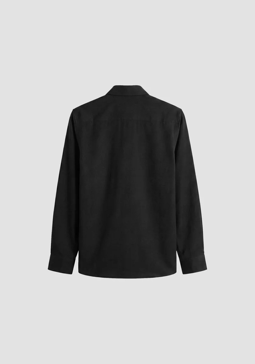 Camisa Morato "Detroit" negra regular fit en sarga elástica de viscosa y lana