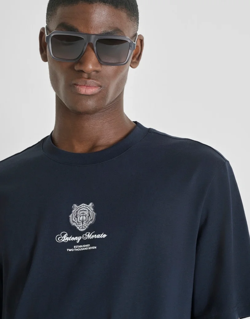 CAMISETA MARATO DE AJUSTE RELAJADO EN JERSEY DE ALGODÓN CON DOBLE ESTAMPADO