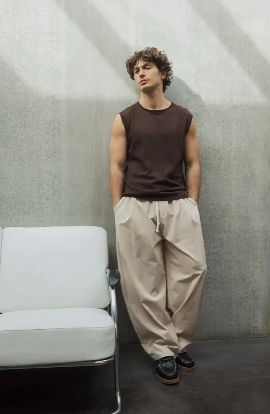 PANTALONES ANCHOS .CON CORDON FRILIVIN PARIS BEIGE