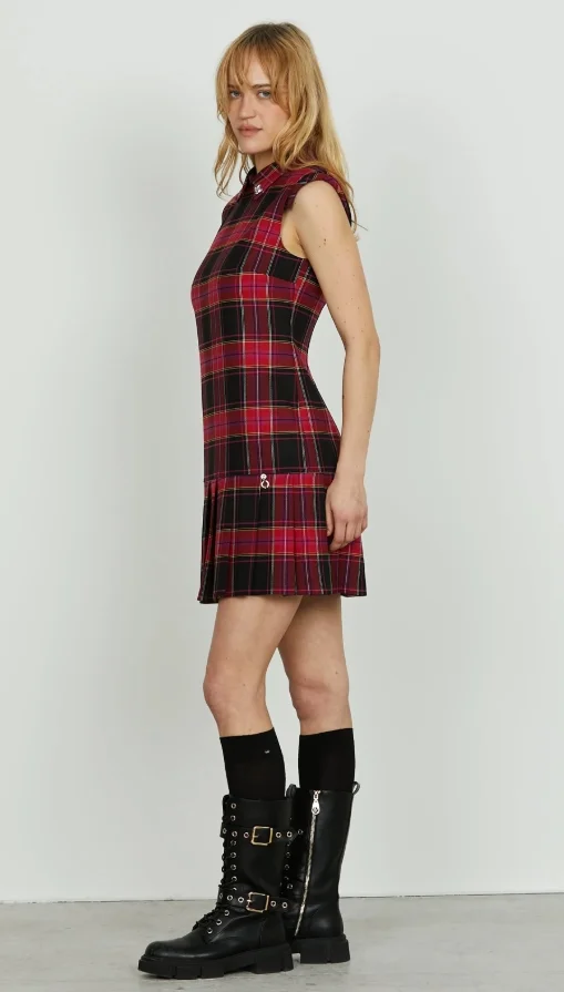 VESTIDO CUADRO RELISH FALDA PLISADA