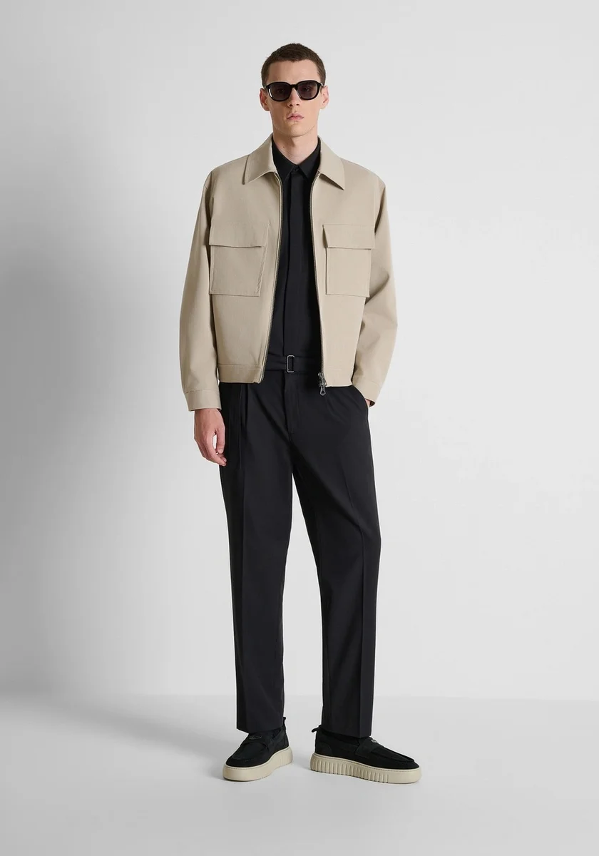 Pantalones Morato "Alan" negros relaxed fit en sarga elástica de viscosa y lana
