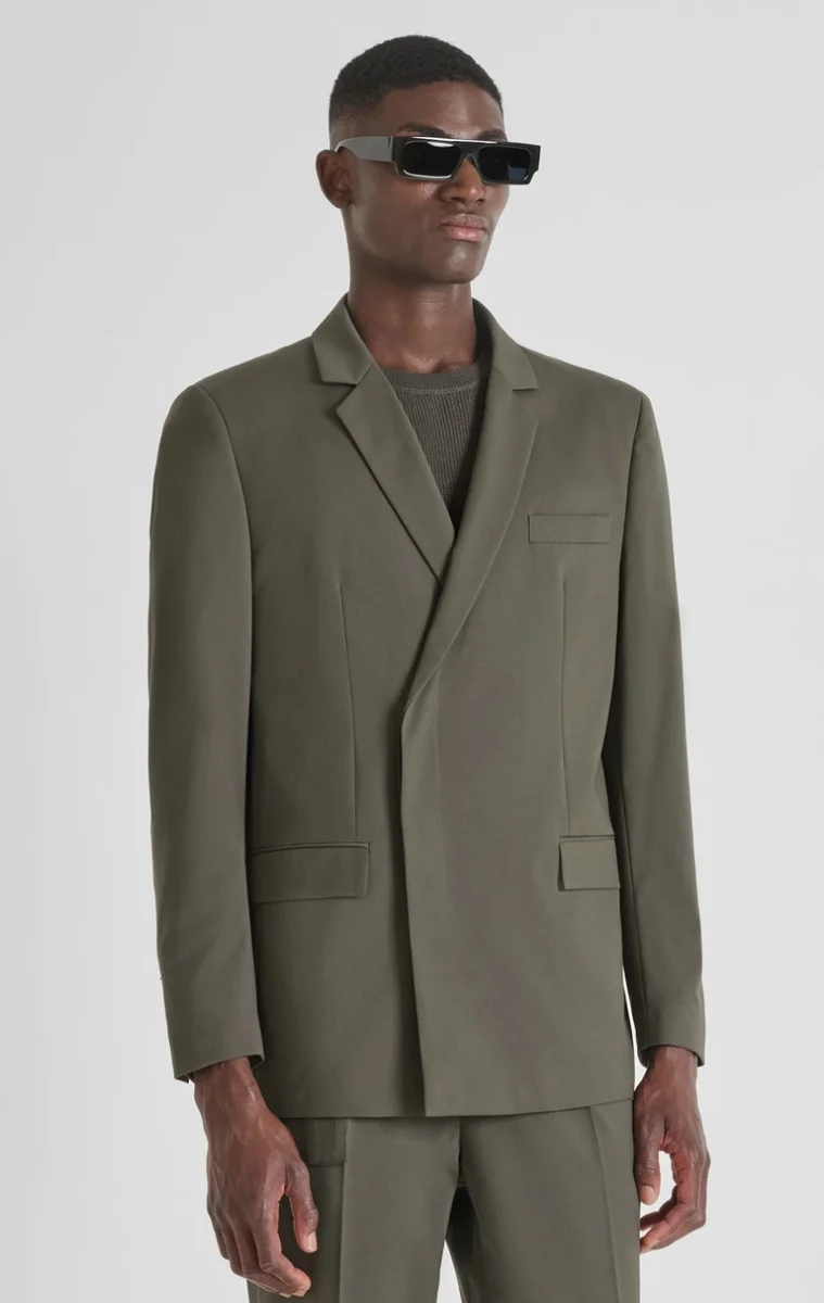 CHAQUETA MORATO CRUZADA REGULAR FIT “ALAN” EN VISCOSA ELÁSTICA VERDE