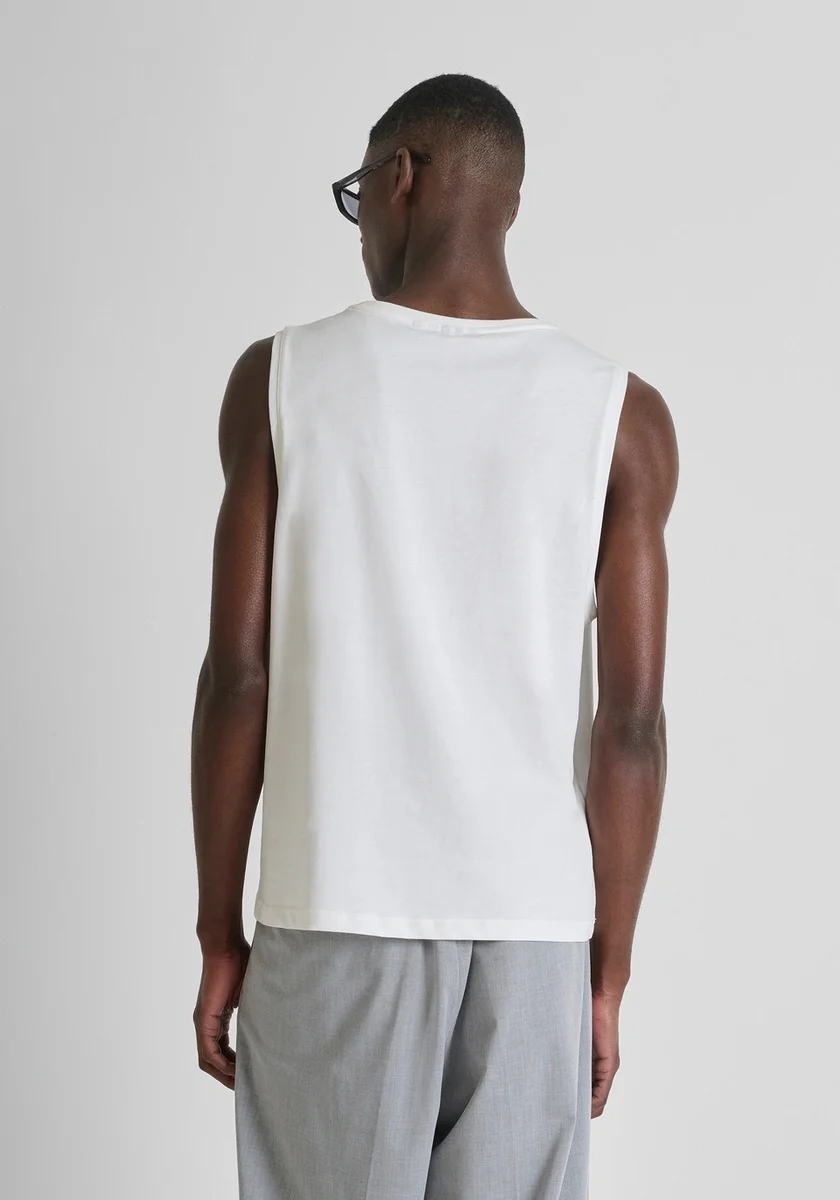 CAMISETA MORATO SIN MANGAS REGULAR FIT DE ALGODÓN CON PLACA CON LOGOTIPO BLANCA