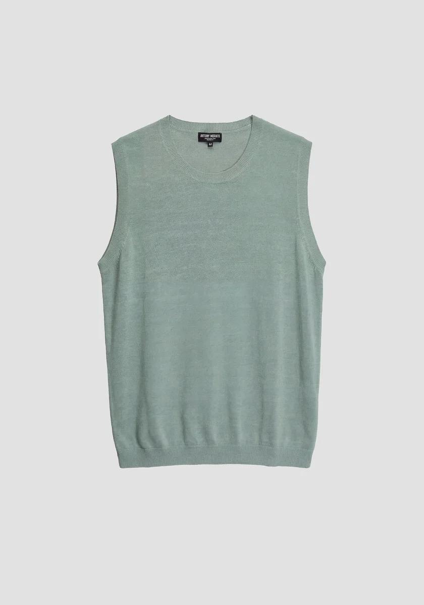 JERSEY SIN MANGAS RELAXED FIT DE MEZCLA DE LINO SUAVE VERDE AGUA