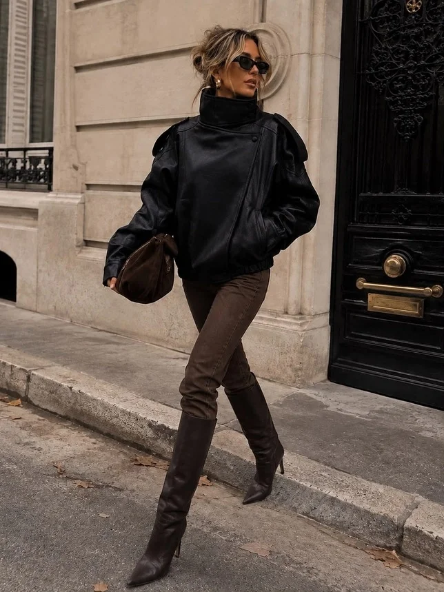 Chaqueta mujer Enma Paris piel sintetica cuello alto black