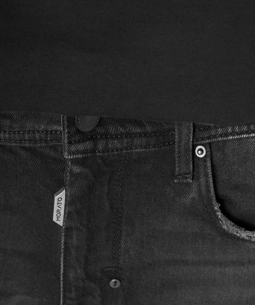 VAQUEROS MORATO SLIM CROPPED FIT “JIMI” EN DENIM NEGRO DESGARRADO
