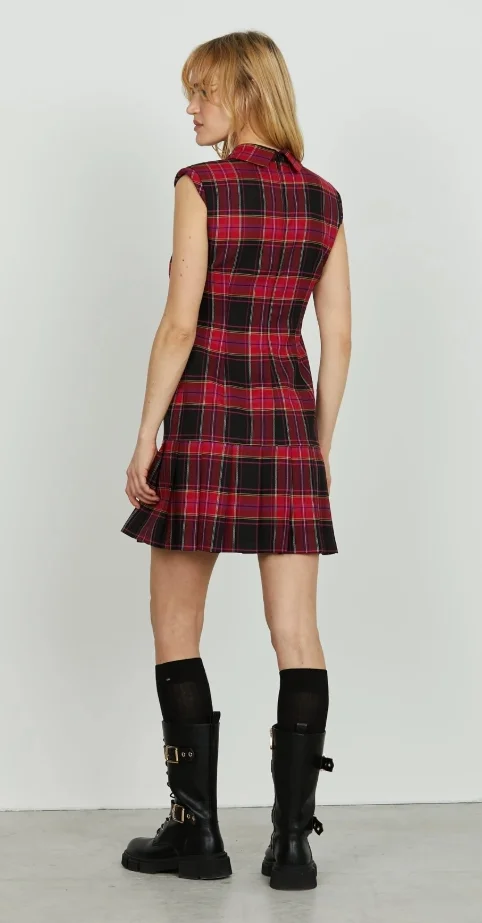 VESTIDO CUADRO RELISH FALDA PLISADA