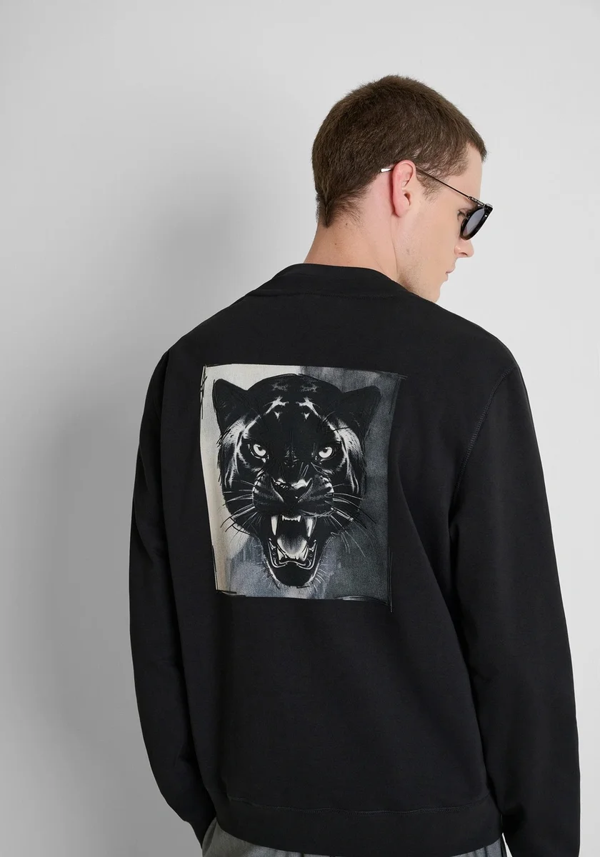 Sudadera Morato negra regular fit en mezcla de algodón con estampado tigre en el hombro y logo