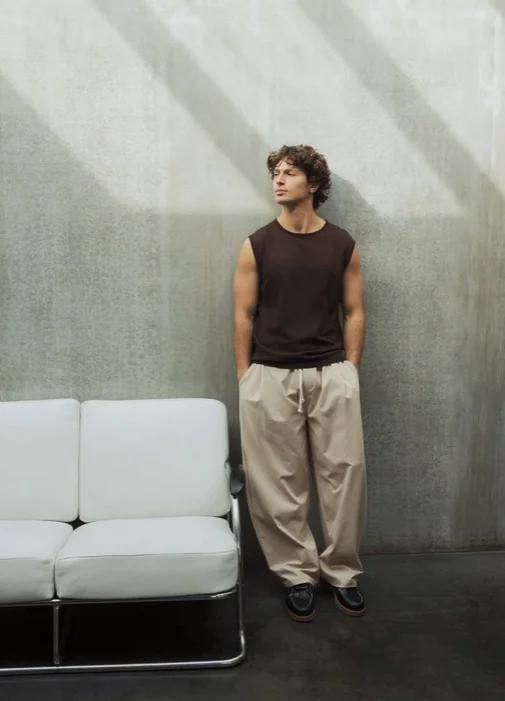 PANTALONES ANCHOS .CON CORDON FRILIVIN PARIS BEIGE