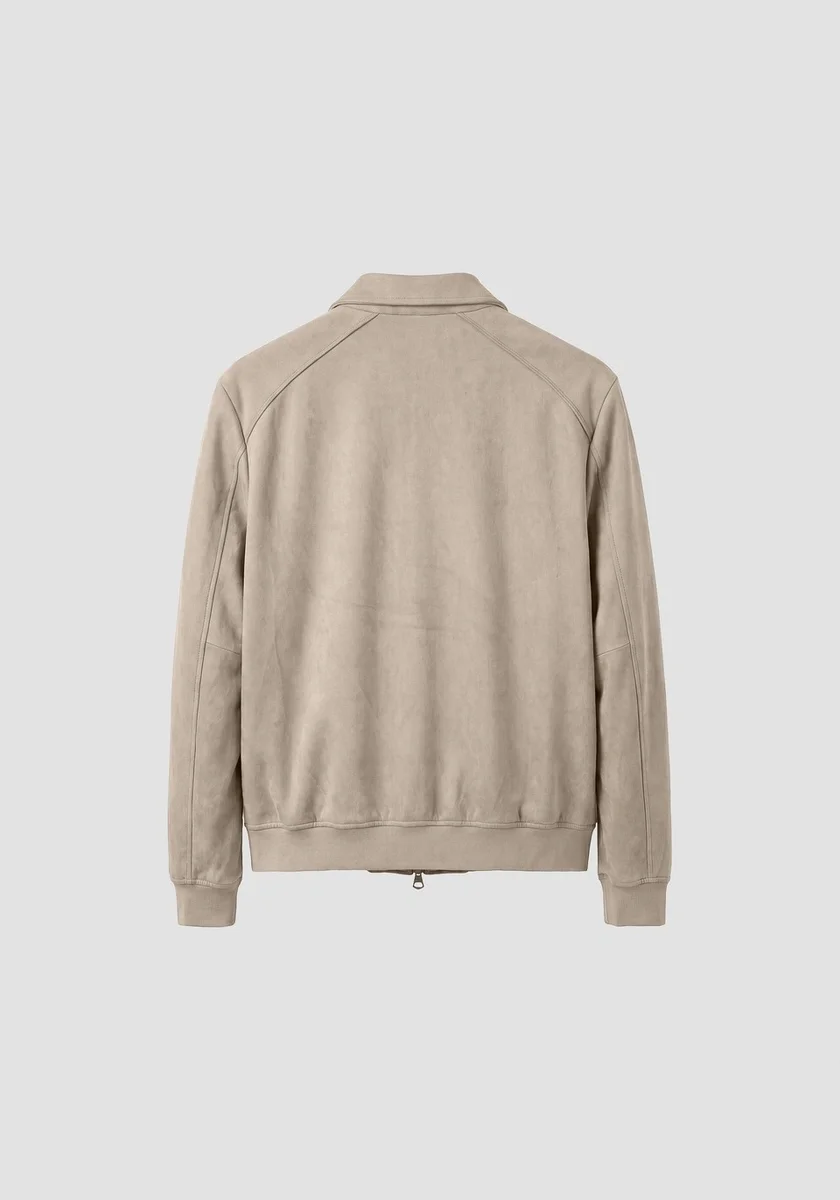 Chaqueta Morato color masilla regular fit en tejido agamuzada con logo en relieve en el pecho