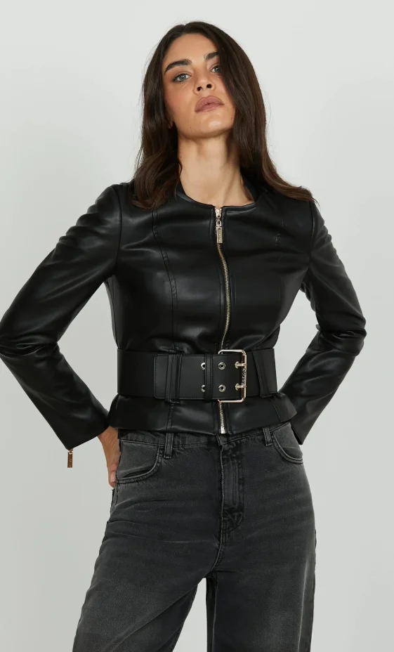CHAQUETA PIEL RELISH SIN SOLAPA CINTURON NEGRO