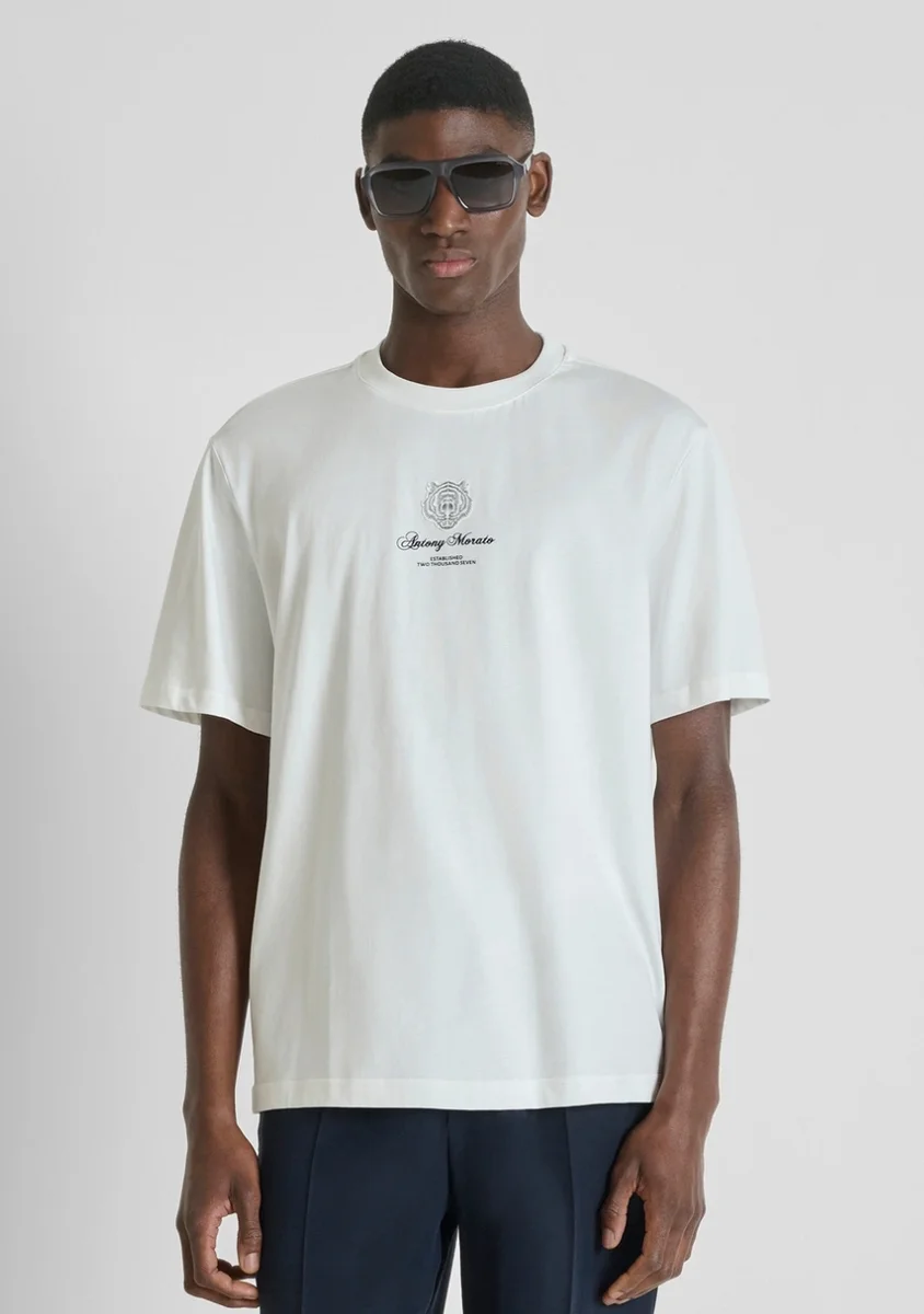 CAMISETA DE AJUSTE RELAJADO EN JERSEY DE ALGODÓN CON DOBLE ESTAMPADO