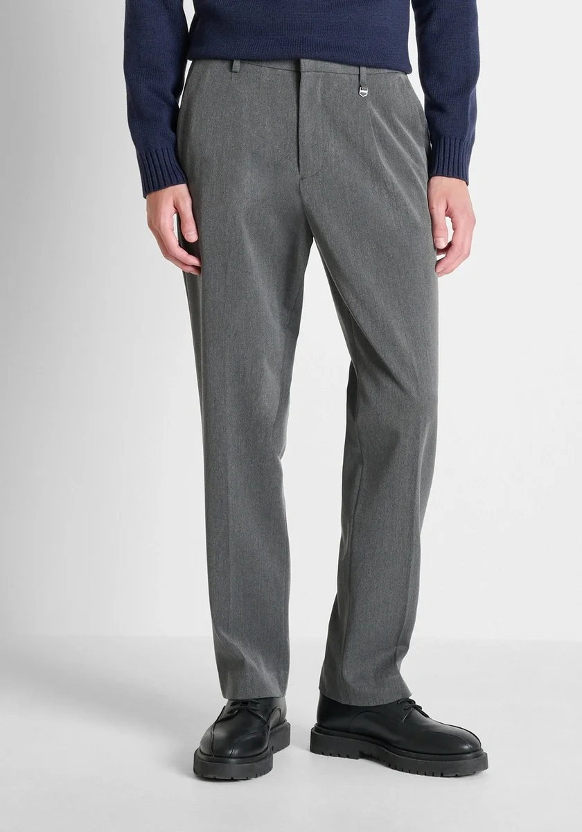 Pantalones Morato "Alan" gris jaspeado medio relaxed fit en sarga de viscosa