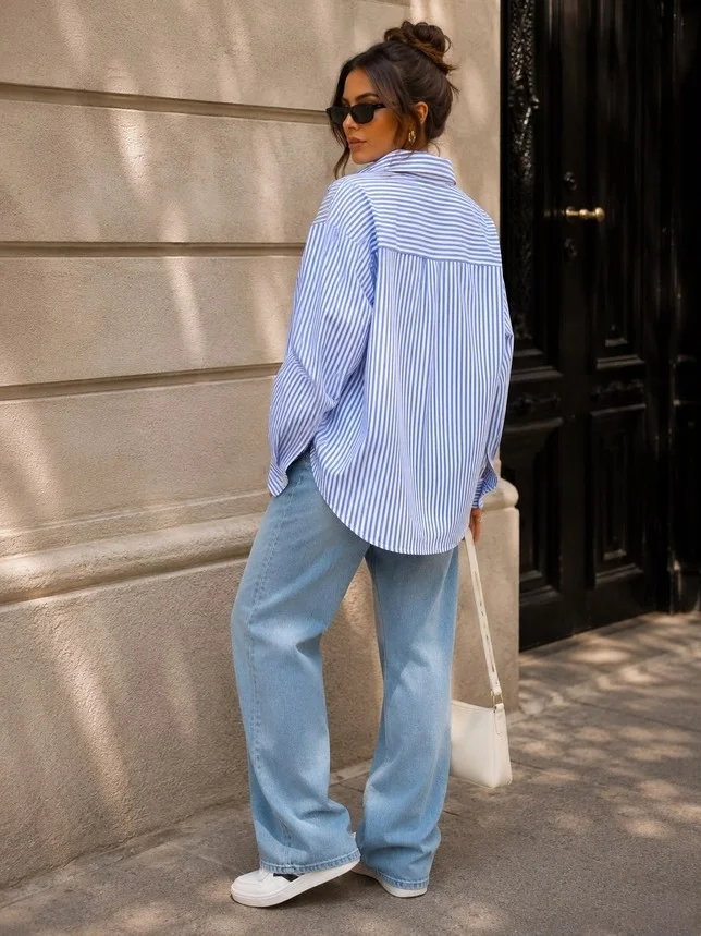 Camisa Oversice Rayas azul